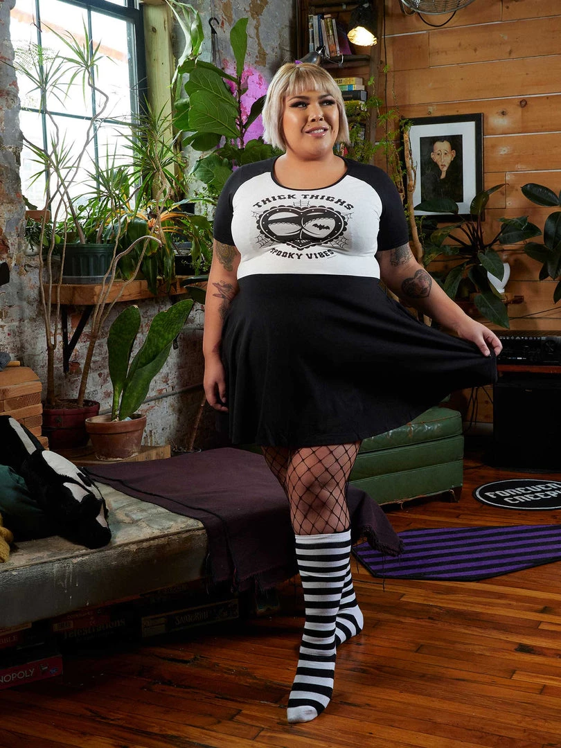 SOURPUSS SPOOKY VIBES RAGLAN SKATER DRESS