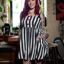 SOURPUSS STRIPES BLACK/WHITE GAUZY DRESS What's New