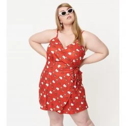 UNIQUE VINTAGE X HELLO KITTY RED APPLE LOTTIE WRAP ROMPER Ghouls Just Wanna Have Sun