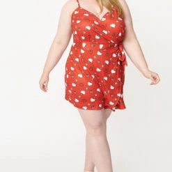UNIQUE VINTAGE X HELLO KITTY RED APPLE LOTTIE WRAP ROMPER Ghouls Just Wanna Have Sun