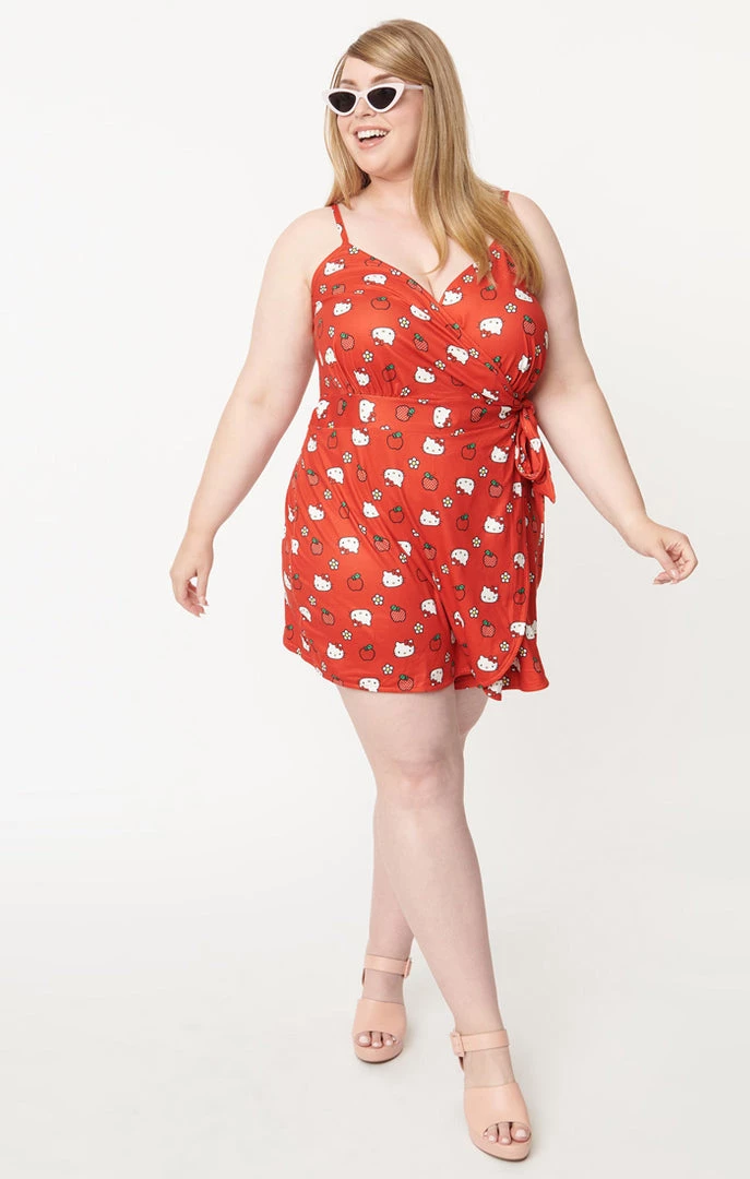 UNIQUE VINTAGE X HELLO KITTY RED APPLE LOTTIE WRAP ROMPER Ghouls Just Wanna Have Sun