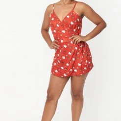 UNIQUE VINTAGE X HELLO KITTY RED APPLE LOTTIE WRAP ROMPER Ghouls Just Wanna Have Sun
