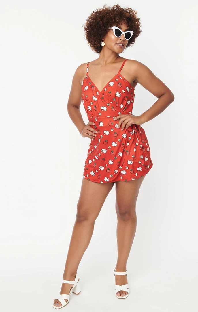 UNIQUE VINTAGE X HELLO KITTY RED APPLE LOTTIE WRAP ROMPER Ghouls Just Wanna Have Sun