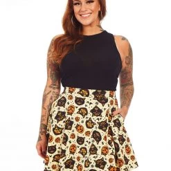 SOURPUSS CLASSIC HALLOWEEN SKATER SKIRT CREAM