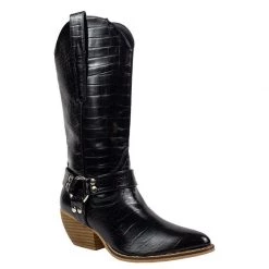 None TALL WESTERN CROC BOOTS BLACK