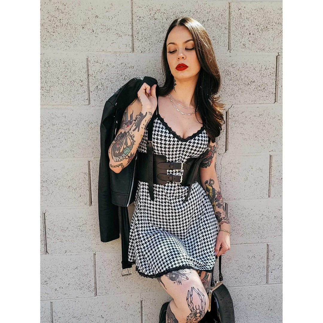 SOURPUSS HOUNDSTOOTH SLIP DRESS What's New