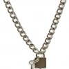 None SQUARE LOCK AND KEY PENDANT NECKLACE SILVER