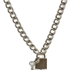 None SQUARE LOCK AND KEY PENDANT NECKLACE SILVER