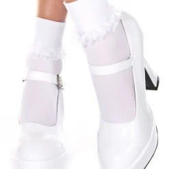 None ANKLE HIGH RUFFLE TRIM SOCKS WHITE Accessories