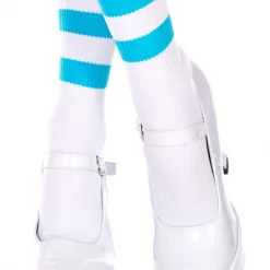 None Neon Dreams ATHLETIC STRIPE CREW SOCKS WHITE/NEON BLUE