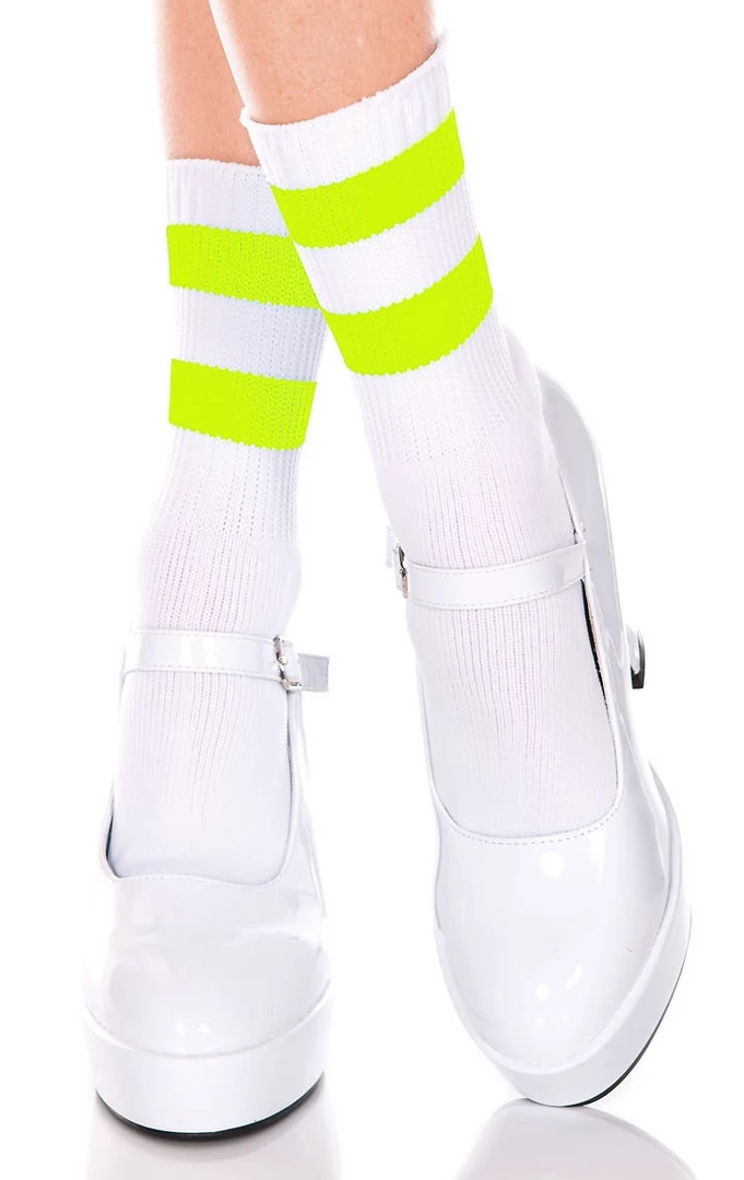 None ATHLETIC STRIPE CREW SOCKS WHITE/NEON GREEN Neon Dreams
