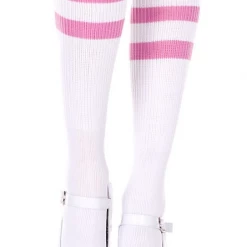 None ATHLETIC STRIPE KNEE HIGH SOCKS WHITE/PINK Accessories