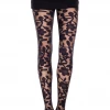 None BLACK FLORAL DESIGN STOCKINGS