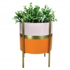 None MODERNIST PLANTER PINK/ORANGE STRIPED WITH GOLD PEDESTAL