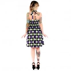 SOURPUSS BAT ARGYLE PEEKABOO HALTER DRESS