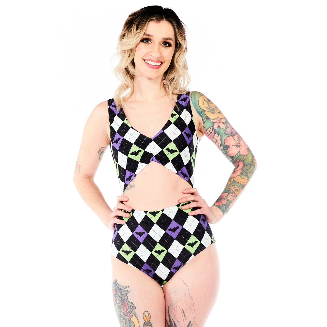 What's New SOURPUSS BAT ARGYLE MONOKINI