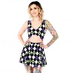 SOURPUSS BAT ARGYLE SWIM SKIRT