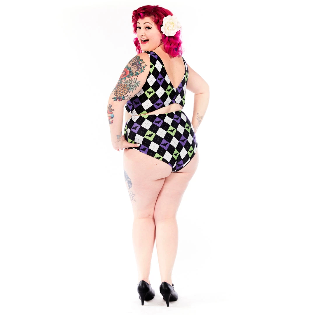 What's New SOURPUSS BAT ARGYLE MONOKINI