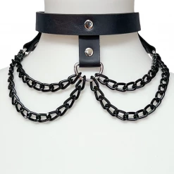 None Accessories HANGING CHAIN 3 STRAP CHOKER BLACK