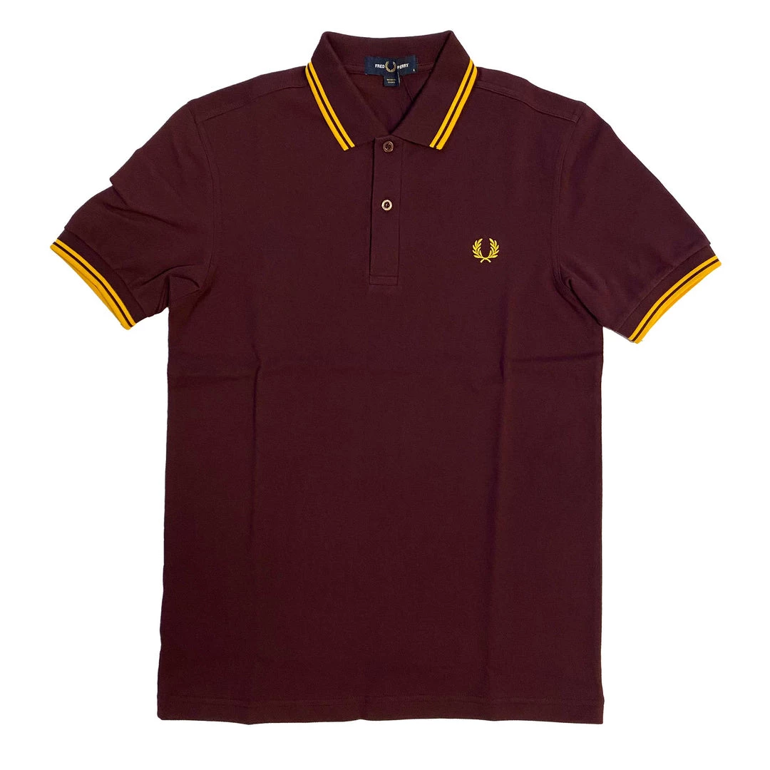 FRED PERRY TWIN TIPPED POLO SHIRT MAHOGANY/MAIZE Apparel