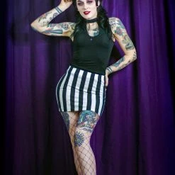 What's New SOURPUSS STRIPED MINI SKIRT BLK/WHT