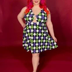 SOURPUSS BAT ARGYLE PEEKABOO HALTER DRESS