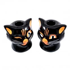 Haunted Homewares SOURPUSS BLACK CAT CANDLE HOLDERS