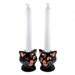 Haunted Homewares SOURPUSS BLACK CAT CANDLE HOLDERS