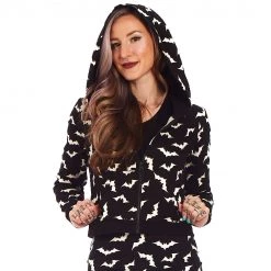 Shop Sour+Plus SOURPUSS LUNA BATS CROPPED HOODIE BLACK/WHITE