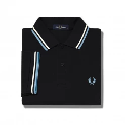 Apparel FRED PERRY TWIN TIPPED POLO SHIRT BLK/WHT/SKY