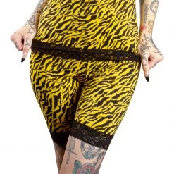 SOURPUSS HI WAIST PIZZAZZ SHORTS YELLOW ZEBRA