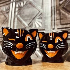 Haunted Homewares SOURPUSS BLACK CAT SALT & PEPPER SHAKERS