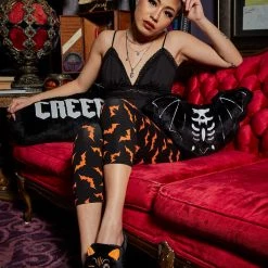 What's New SOURPUSS ORANGE LUNA BATS KNIT CAPRIS