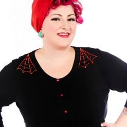 SOURPUSS SPIDERWEB CROPPED CARDIGAN BLK/RED Shop Sour+Plus