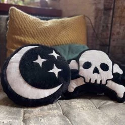 Haunted Homewares SOURPUSS FURRY SKULL & BONES PILLOW