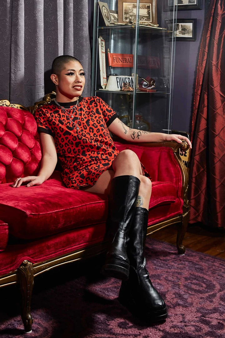 SOURPUSS BATTY LEOPARD RINGER TEE DRESS What's New