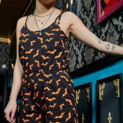 SOURPUSS ORANGE LUNA BATS ROMPER