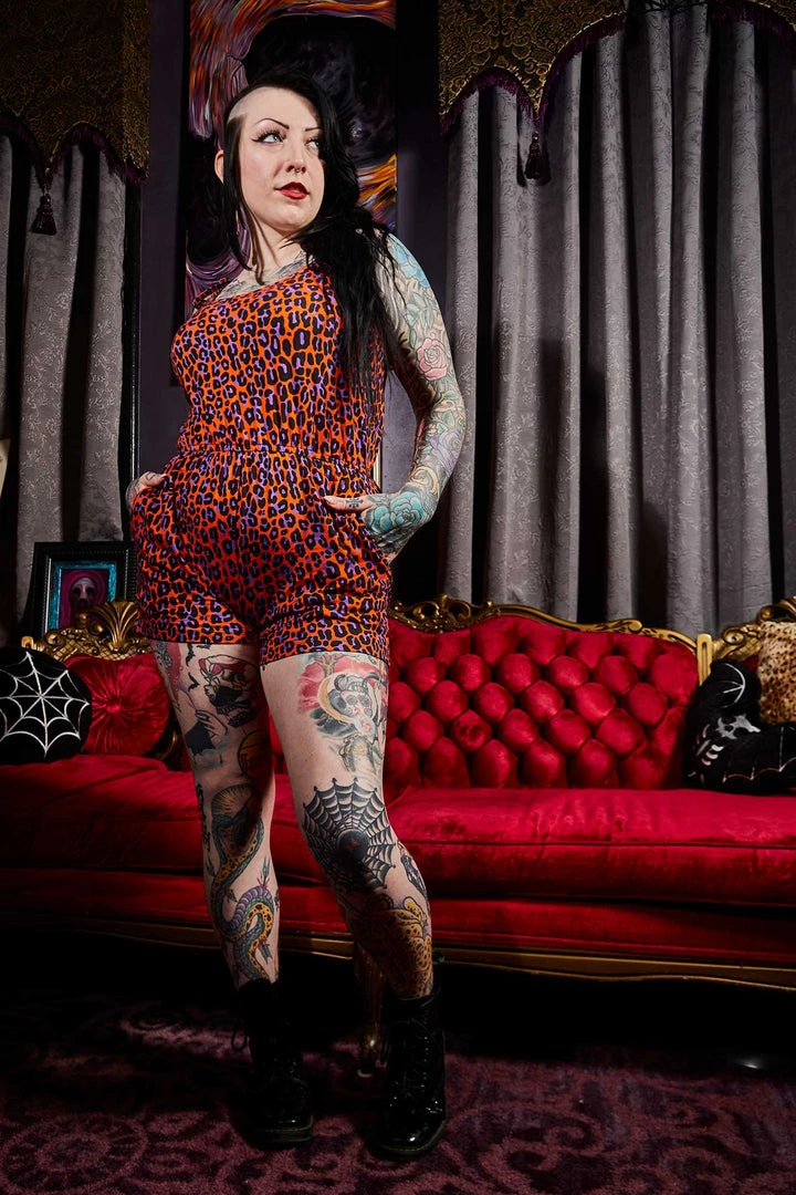 What's New SOURPUSS ORANGE LEOPARD ROMPER