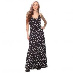 SOURPUSS LUNA BATS MAXI DRESS BLACK/WHITE