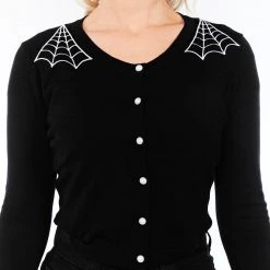 Shop Sour+Plus SOURPUSS SPIDERWEB CROPPED CARDIGAN BLK/WHT