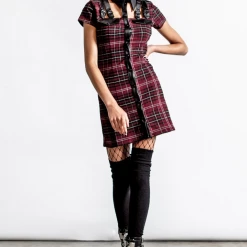 Apparel KILLSTAR ALL ATTITUDE CUT-OUT DRESS BLOOD TARTAN