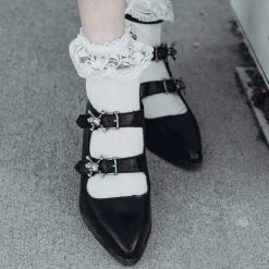 Footwear T.U.K. ANARCHIC TRIPLE SKULL BUCKLE POINTED HEELS