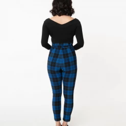 UNIQUE VINTAGE BLUE/BLACK PLAID ANGELINA PANTS