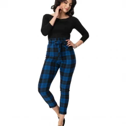 UNIQUE VINTAGE BLUE/BLACK PLAID ANGELINA PANTS