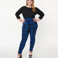 UNIQUE VINTAGE BLUE/BLACK PLAID ANGELINA PANTS