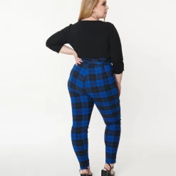 UNIQUE VINTAGE BLUE/BLACK PLAID ANGELINA PANTS