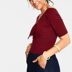 VOODOO VIXEN ANIKA BOW TOP BURGUNDY