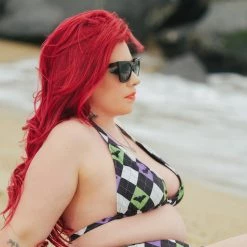 SOURPUSS BAT ARGYLE SCRUNCH BIKINI