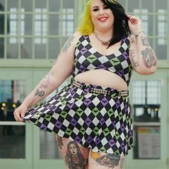 SOURPUSS BAT ARGYLE SWIM SKIRT