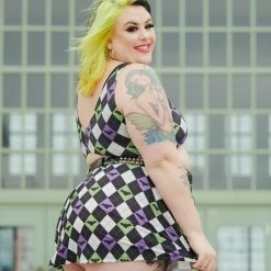 SOURPUSS BAT ARGYLE SWIM SKIRT